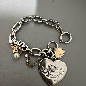 Juicy Couture Silver Charm Bracelet Heart Logo Y2K Chunky Chain